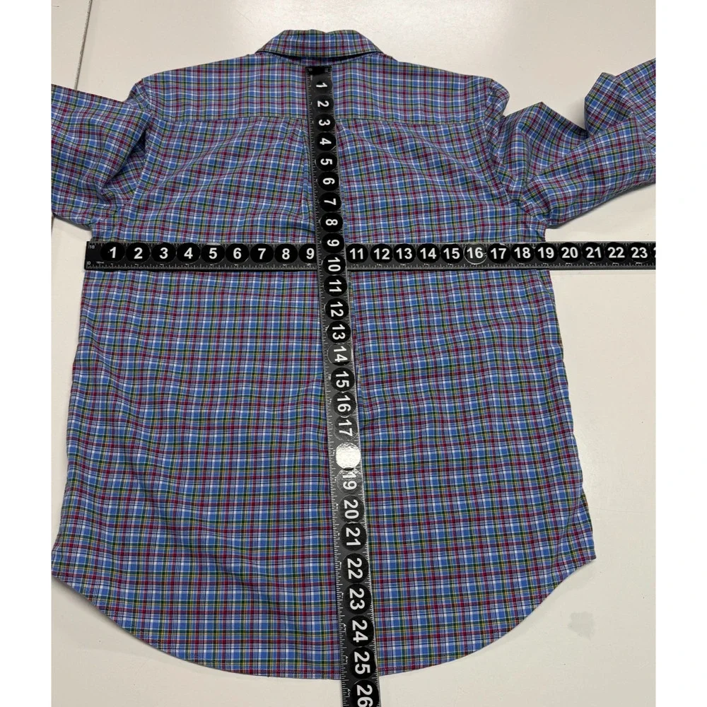 Ralph Lauren Shirt Boys Large 14-16 Blue Green Colorful Plaid Button Down Preppy